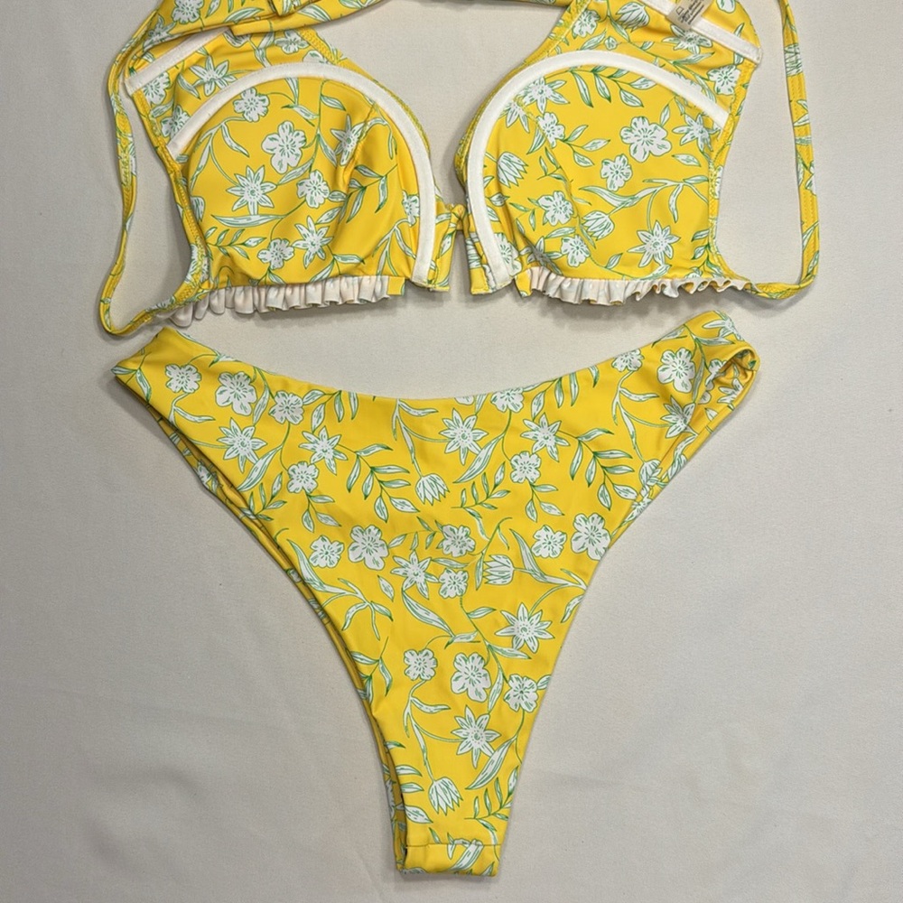 NWT ZAFUL Yellow Floral Bikini Set. size 8 - Picture 2 of 4